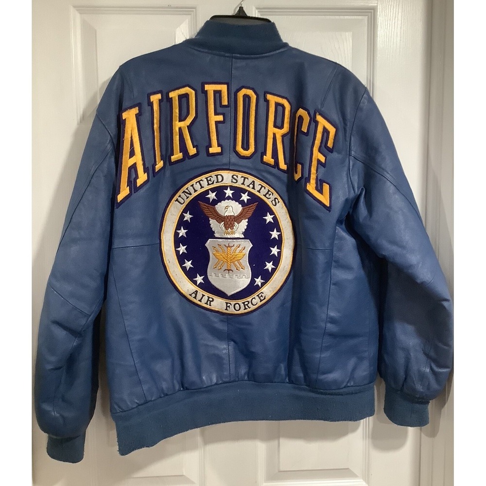 VTG 90s Michael Hoban Blue Leather U.S. AIR FORCE Wheremi Men's Medium Insignia